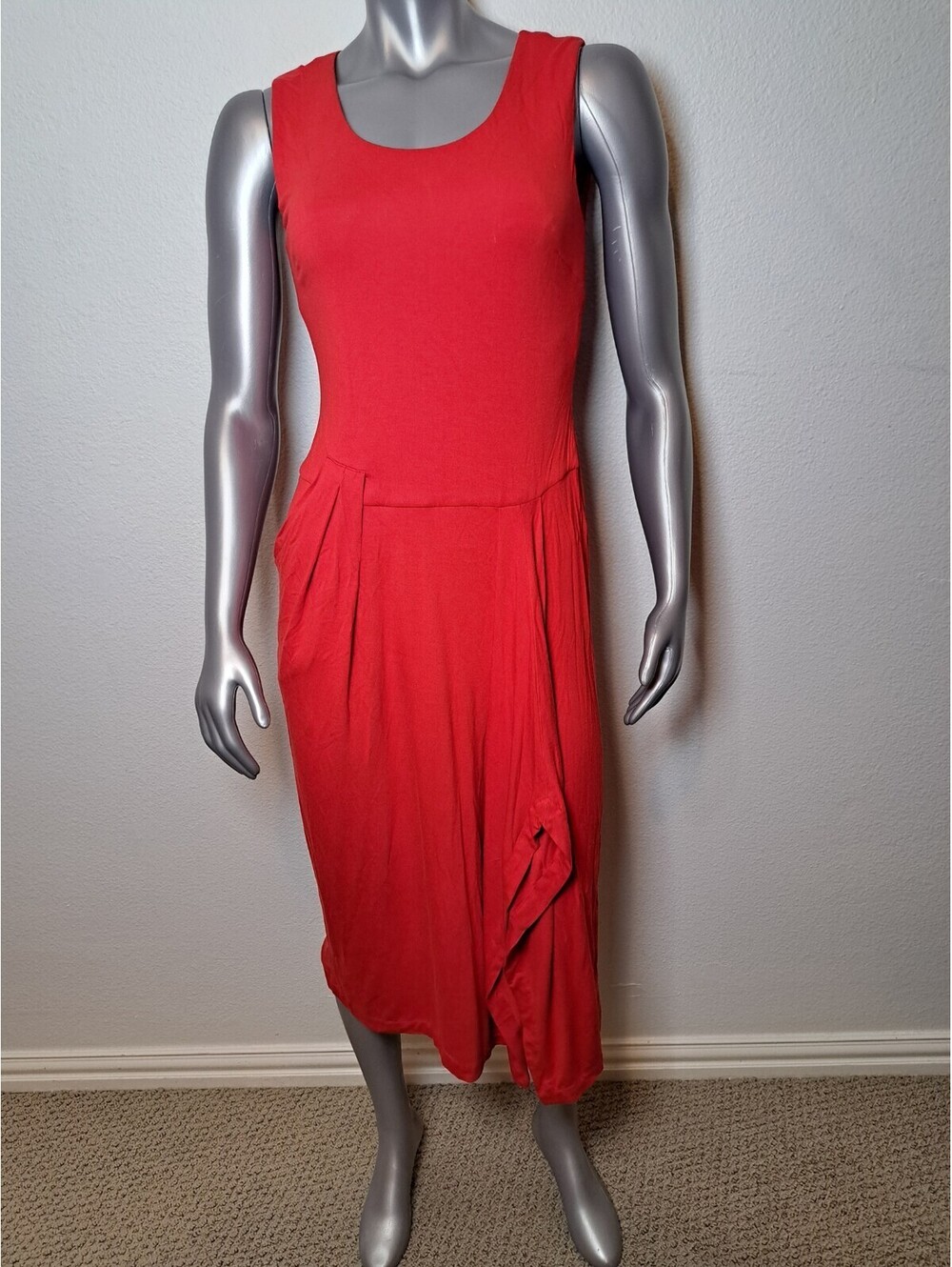 Nine west Dress Womens 6 Orange red Scoop Neck Sleeveless Hi-Low Silk 133896